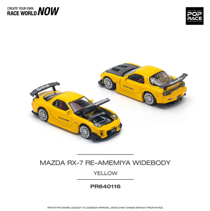Pop Race 1:64 Mazda RX-7 FD3S RE-AMEMIYA Widebody - Yellow