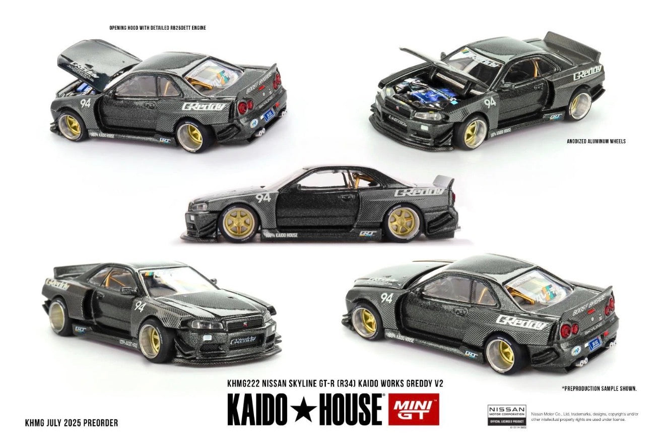 Kaido House 1:64 Nissan Skyline GT-R (R34) Kaido Works GReddy V2 - Regular & Chase PAIR