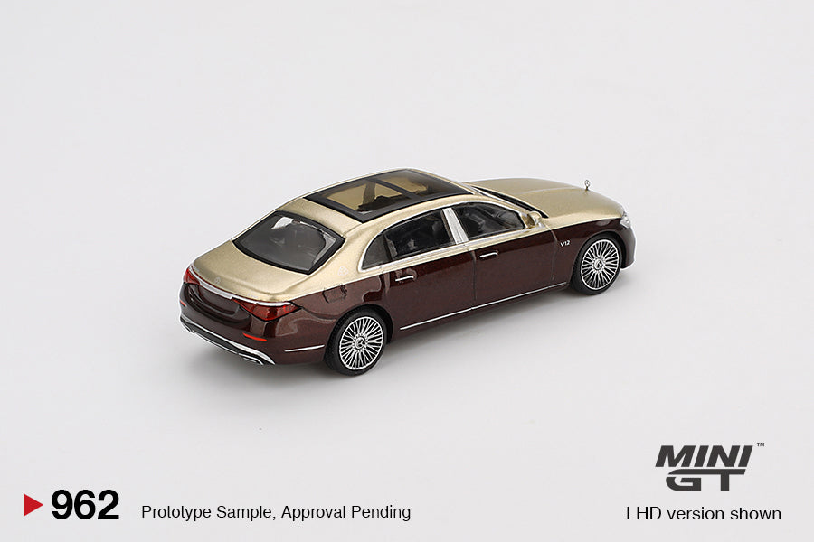 MiniGT 1:64 Mercedes Maybach S680 – Gold / Dark Red Metallic #962