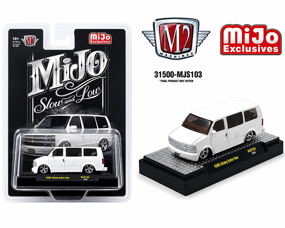 M2 Machines 1:64 1995 Chevrolet Astro Van Custom Slow & Low – White – MiJo Exclusive