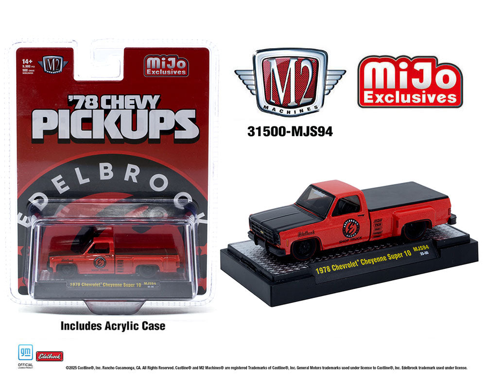 M2 Machines 1:64 1978 Chevrolet Cheyenne Super 30 Custom EDELBROCK – Red – MiJo Exclusive Limited Edition