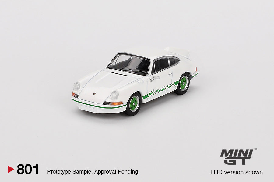 MiniGT 1:64 Porsche 911 Carrera RS 2.7 Grand Prix White with Green Livery #801