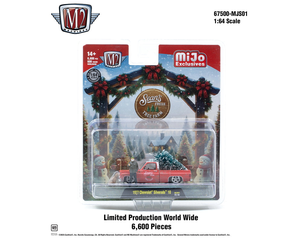 M2 Machines 1:64 Diorama Sean’s Fresh Tree Farm 1977 Chevrolet Silverado 10 With Sean Figure & Dog – MiJo Exclusive