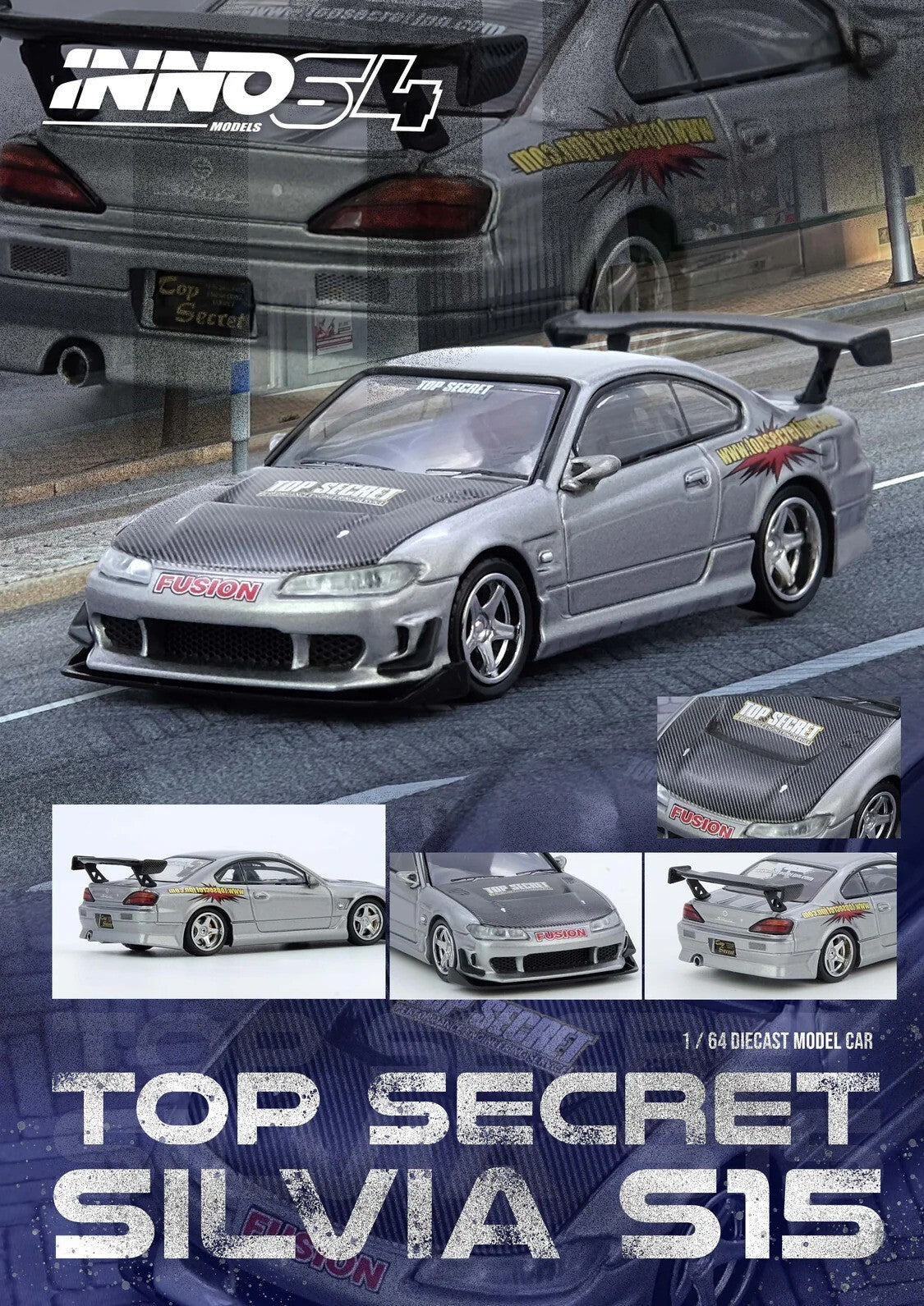Inno64 1:64 Top Secret Silvia S15 - Silver