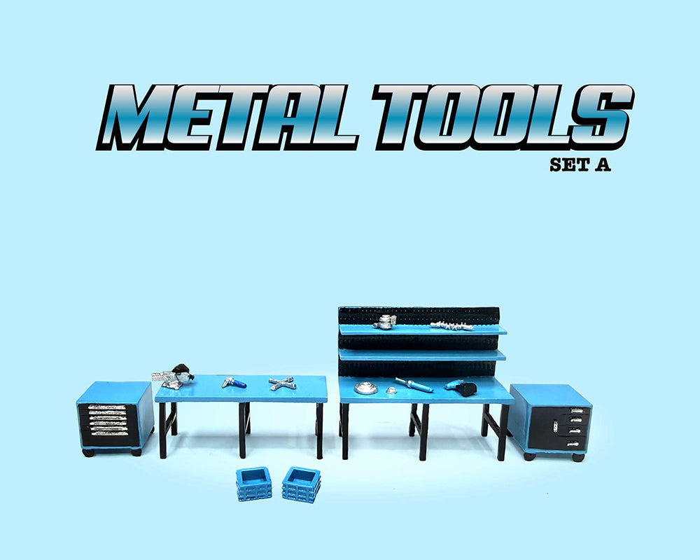 American Diorama 1:64 Metal Tools Set A Blue
