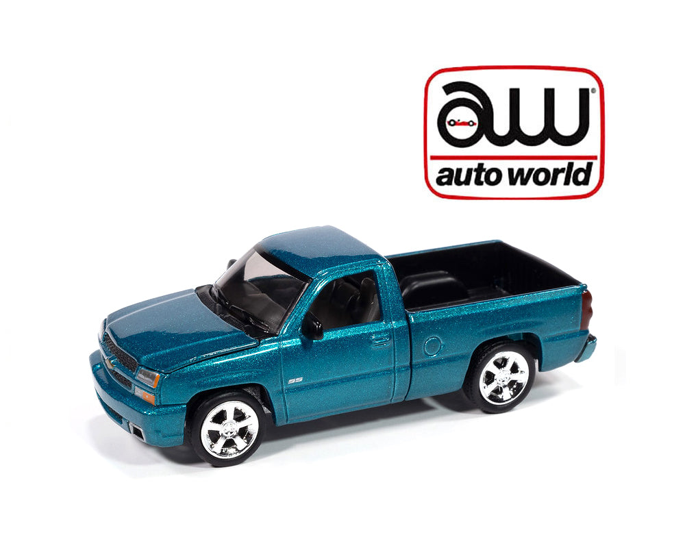 Auto World 1:64 2005 Chevrolet Silverado SS Custom Single Cab Version A – Teal Turquoise Metallic