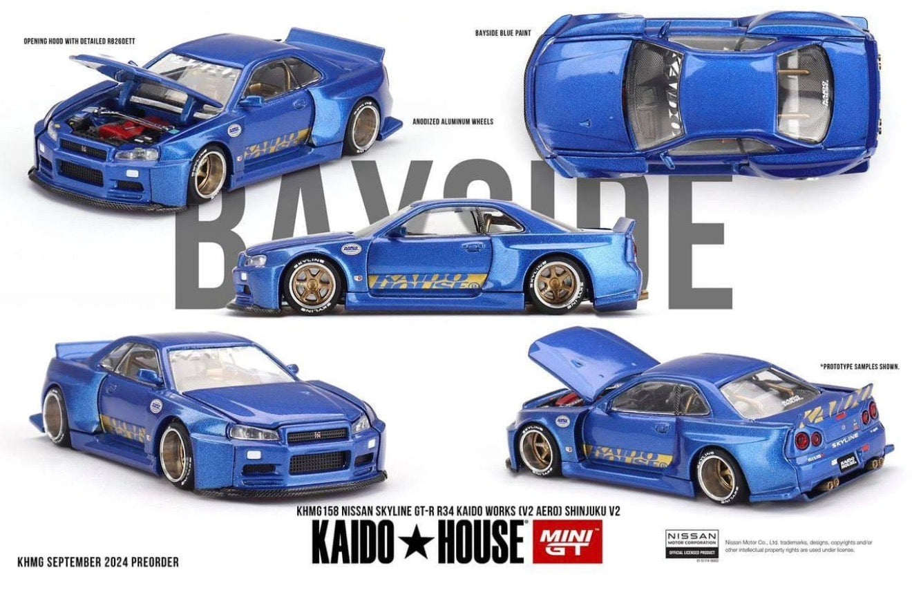 Kaido House 1:64 Nissan Skyline GT-R (R34) Kaido Works Shinjuku V2 - Regular & Chase PAIR