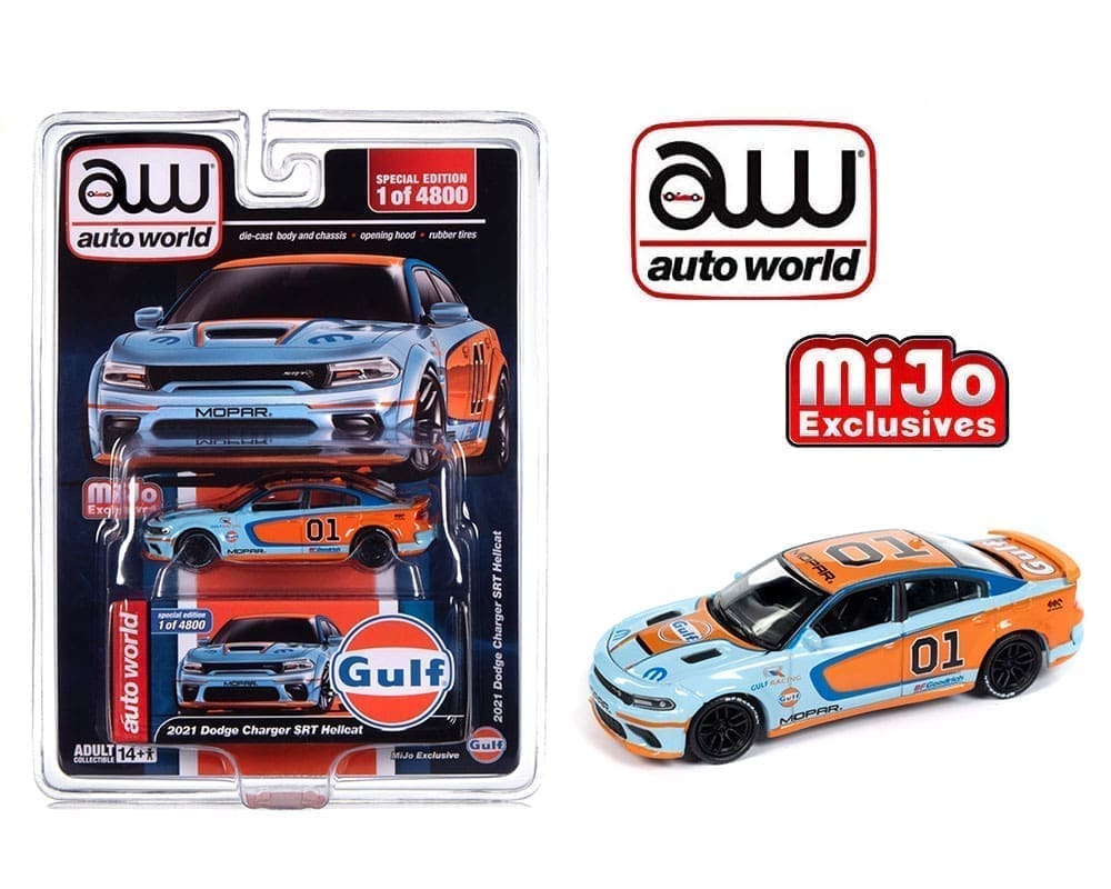 Auto World 1:64 2021 Dodge Charger SRT Hellcat Custom GULF Livery - MiJo Exclusive