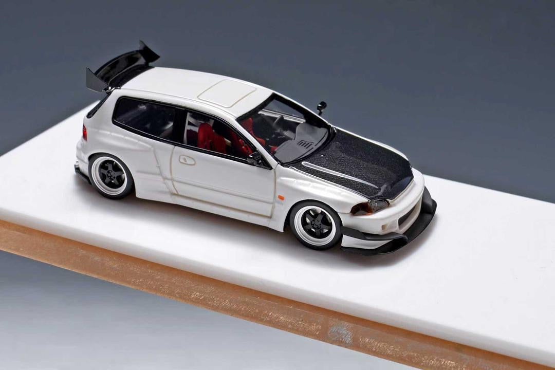 YM Model 1:64 Pandem Honda Civic EG4 K20 Resin - White w/Carbon Hood