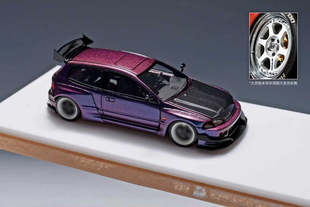 YM Model 1:64 Pandem Honda Civic EG4 K20 Resin - Chameleon w/Carbon Hood
