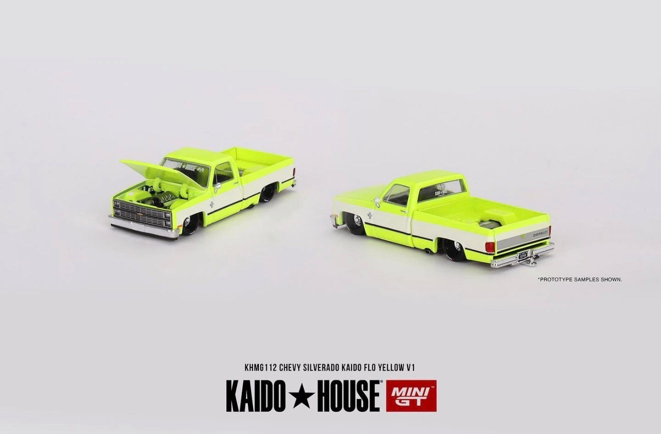 Kaido House 1:64 Chevrolet Silverado Flo Yellow V1 - Regular & Chase PAIR