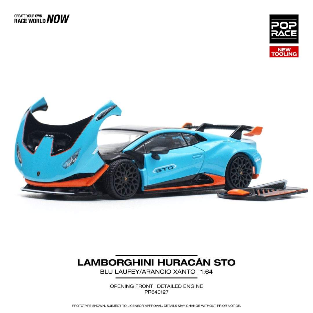 Pop Race 1:64 Lamborghini Huracan STO Blu Laufey / Arancio Xanto