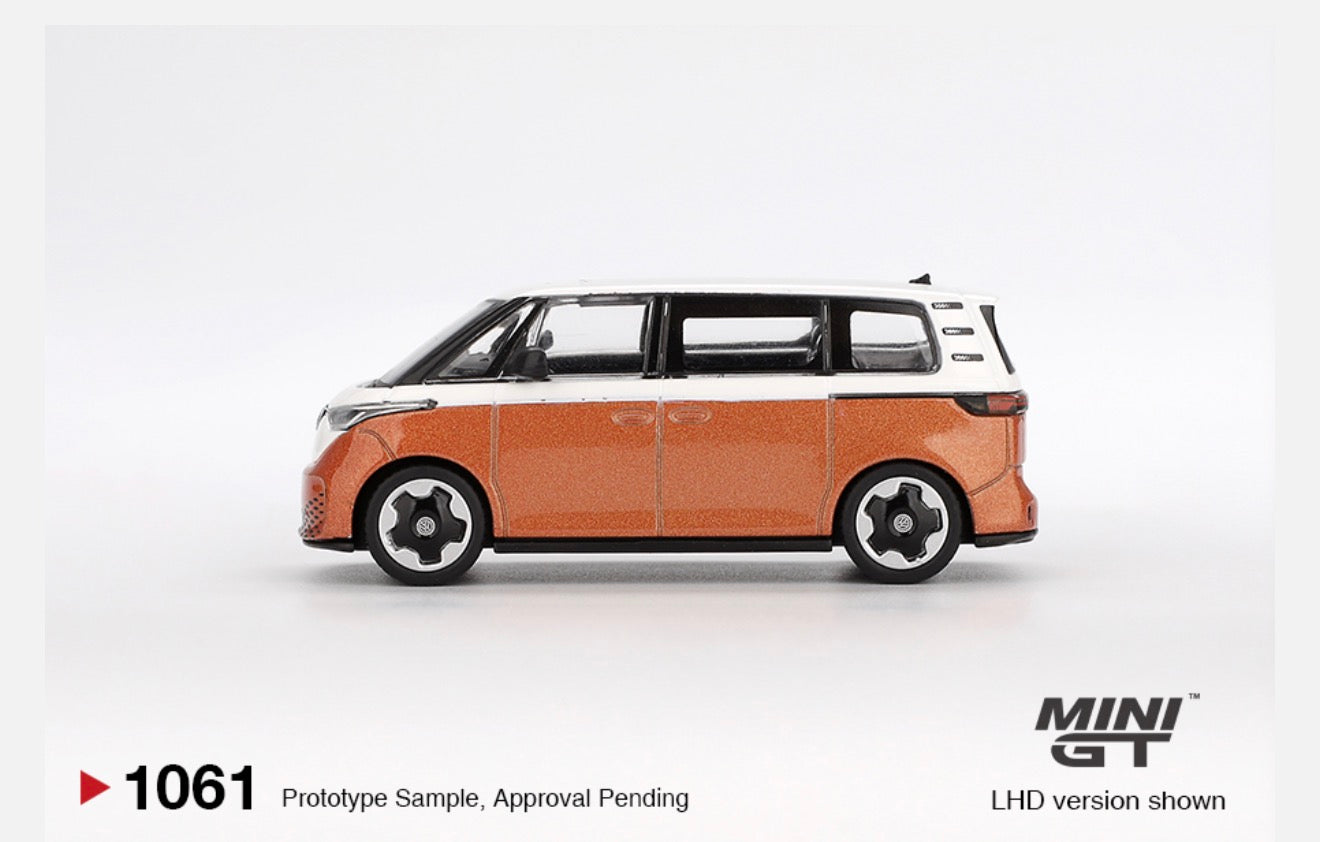 MiniGT 1:64 Volkswagen ID Buzz – Candy White / Energetic Orange #1061