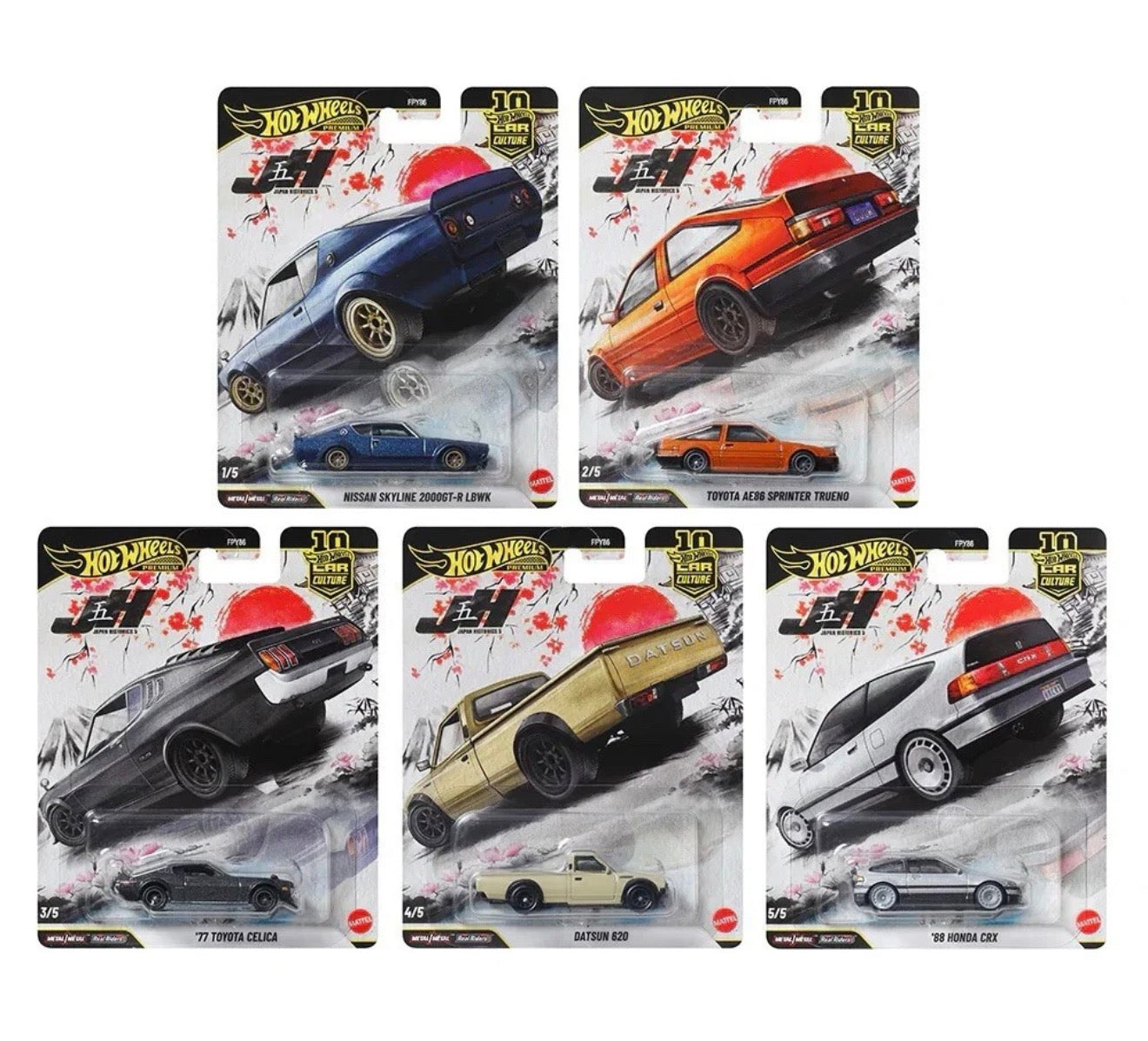 **Limit 1** Hot Wheels 1:64 Premium Car Culture 10th Anniversary 2026 P Assortment – Japan Historics 5 *Set Of 5*