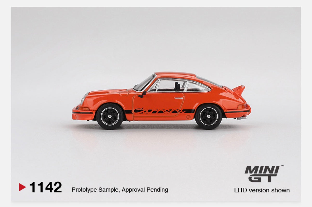 MiniGT 1:64 Porsche 911 Carrera RS 2.7 Tangerine with Black Livery #1142