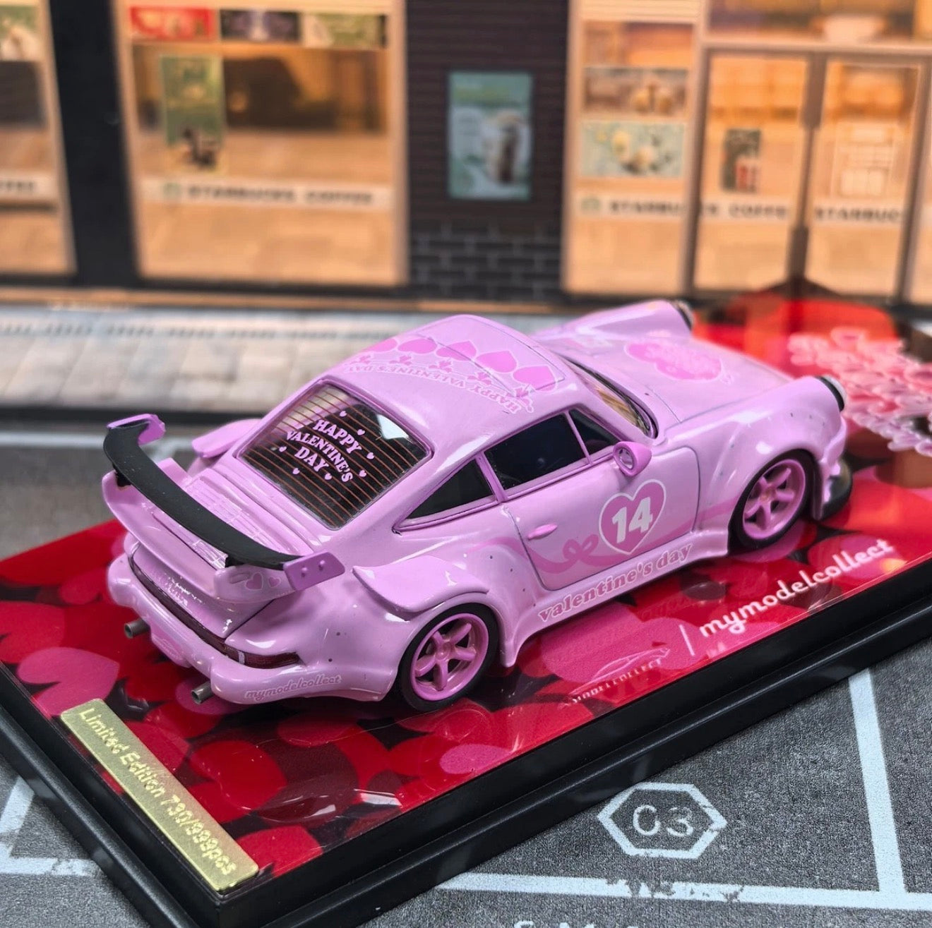 MyModelCollect 1:64 Porsche RWB 930 GT Wing - Pink Valentines Day