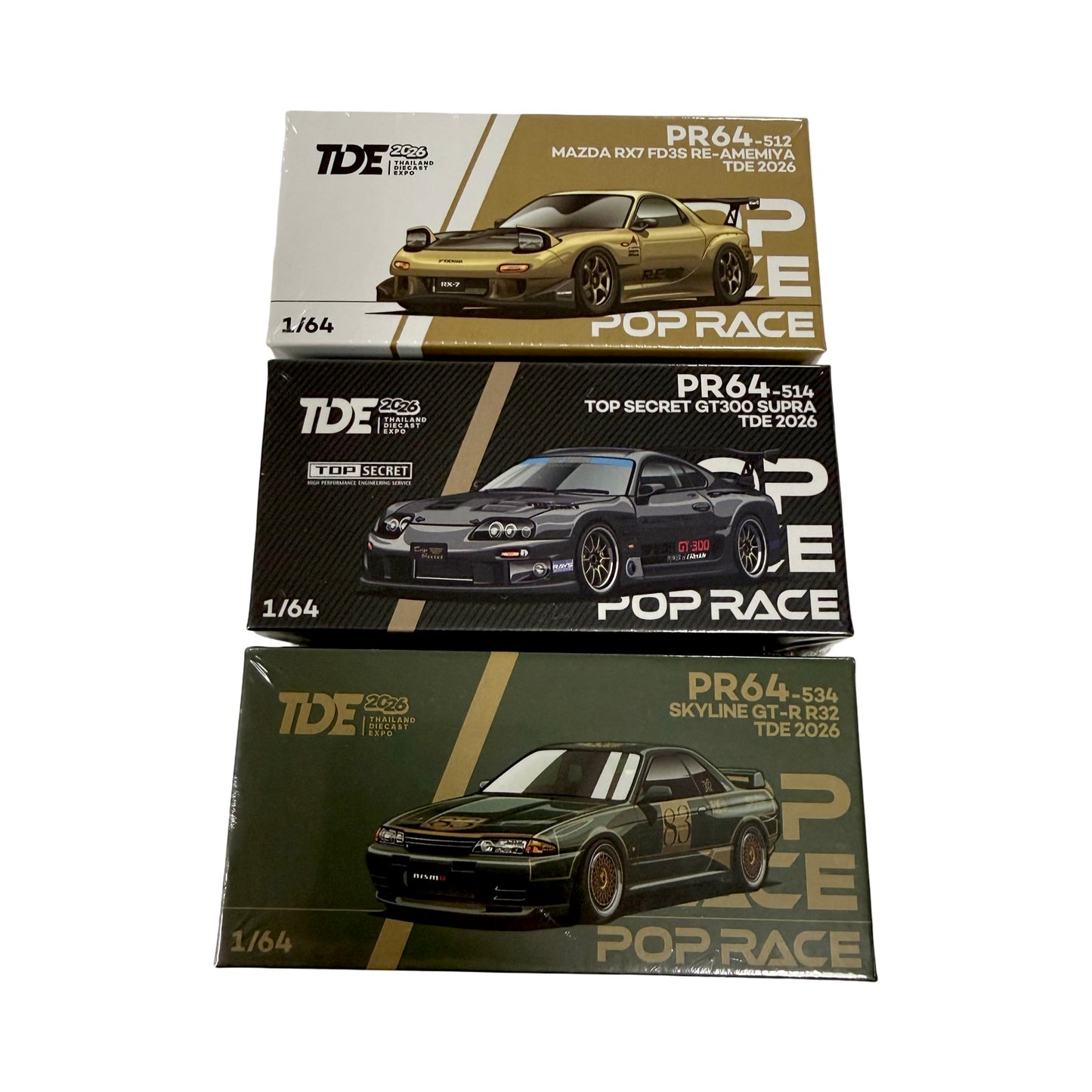 Pop Race 1:64 2026 Thailand Diecast Expo TDE Exclusive Set Of 3 - RX7, Supra & R32