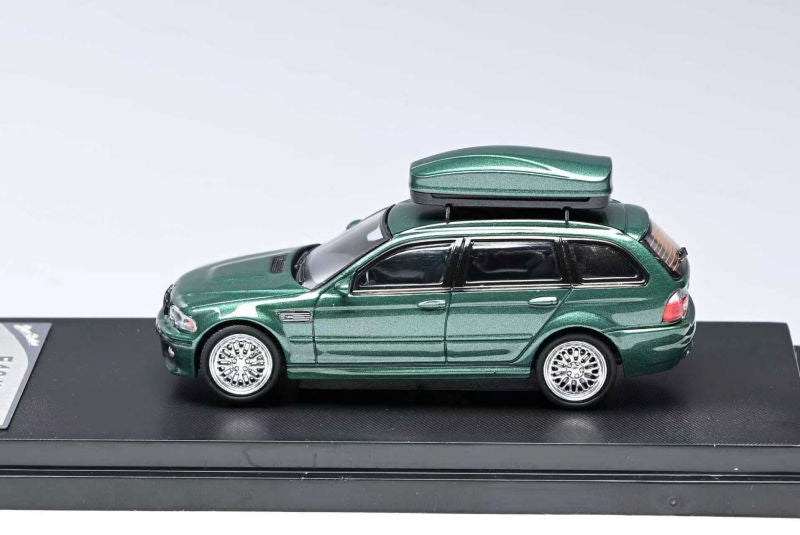 Stance Hunters 1:64 BMW M3 Series Touring E46 With Roof Box - Metallic Green