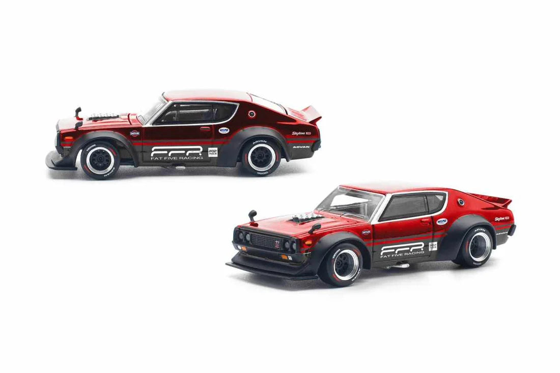 Pop Race 1:64 Nissan Skyline GT-R V8 Drift (Hakosuka / Kenmeri) Fat Five Racing CARMEET 2025 Box Set