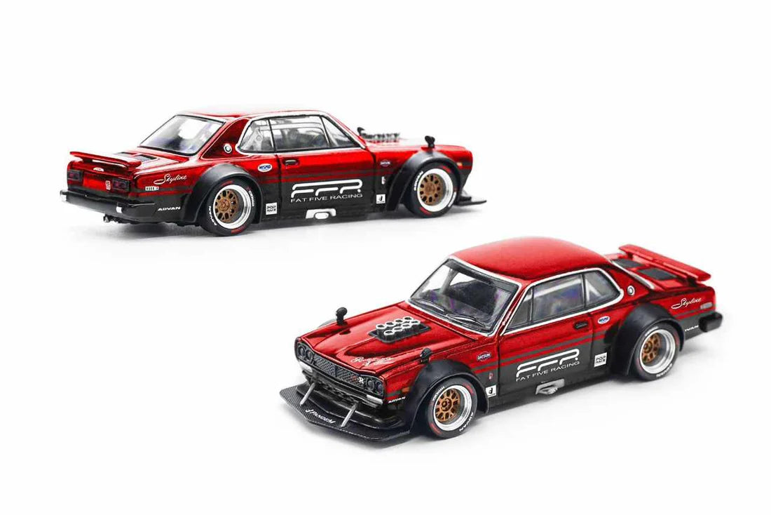 Pop Race 1:64 Nissan Skyline GT-R V8 Drift (Hakosuka / Kenmeri) Fat Five Racing CARMEET 2025 Box Set
