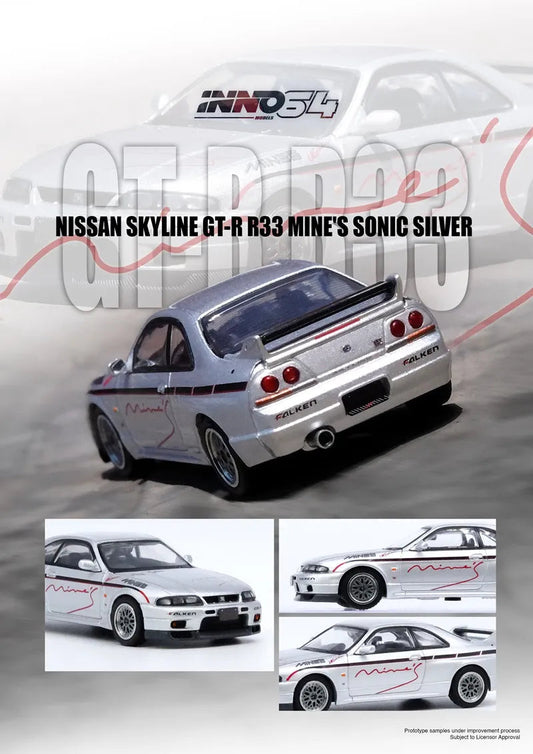 Inno64 1:64 Nissan Skyline GT-R R33 Tuned By Mine's - Silver