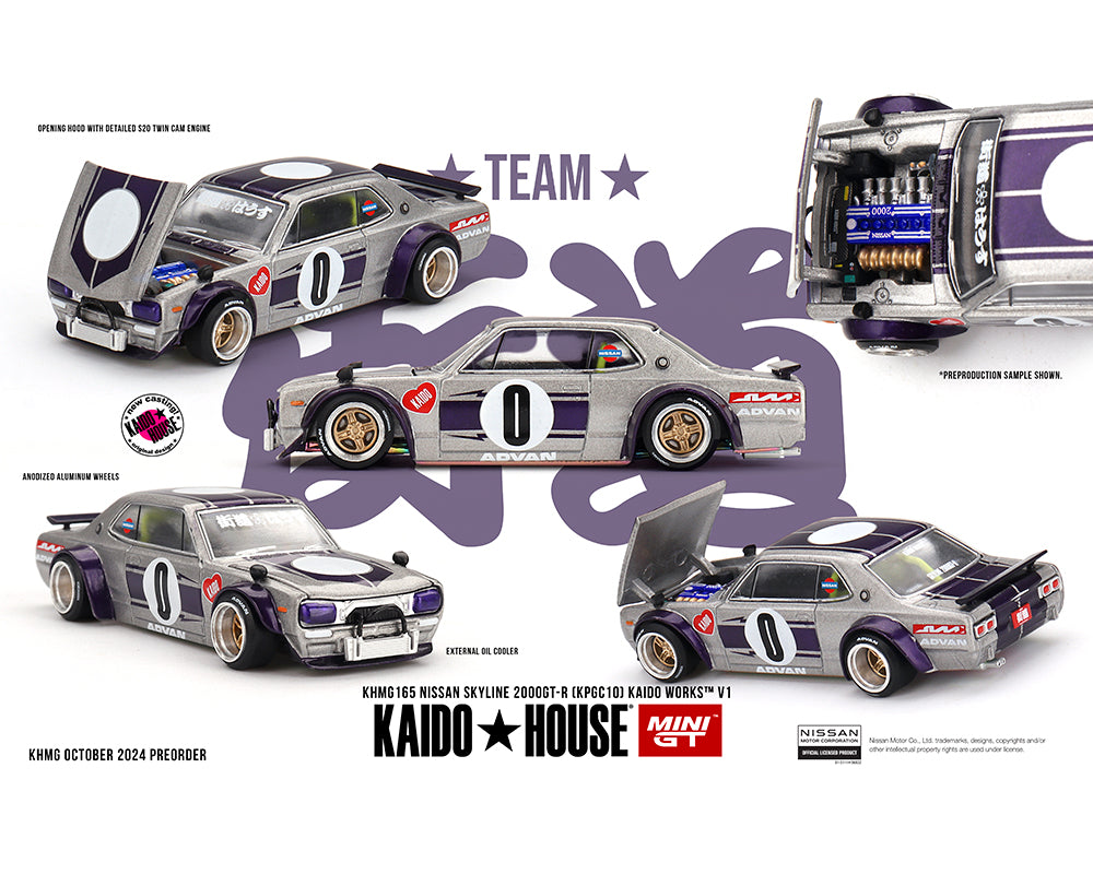 MiniGT X Kaido House 1:64 Nissan Skyline 2000GT-R (KPGC10) Kaido Works V1 - Silver