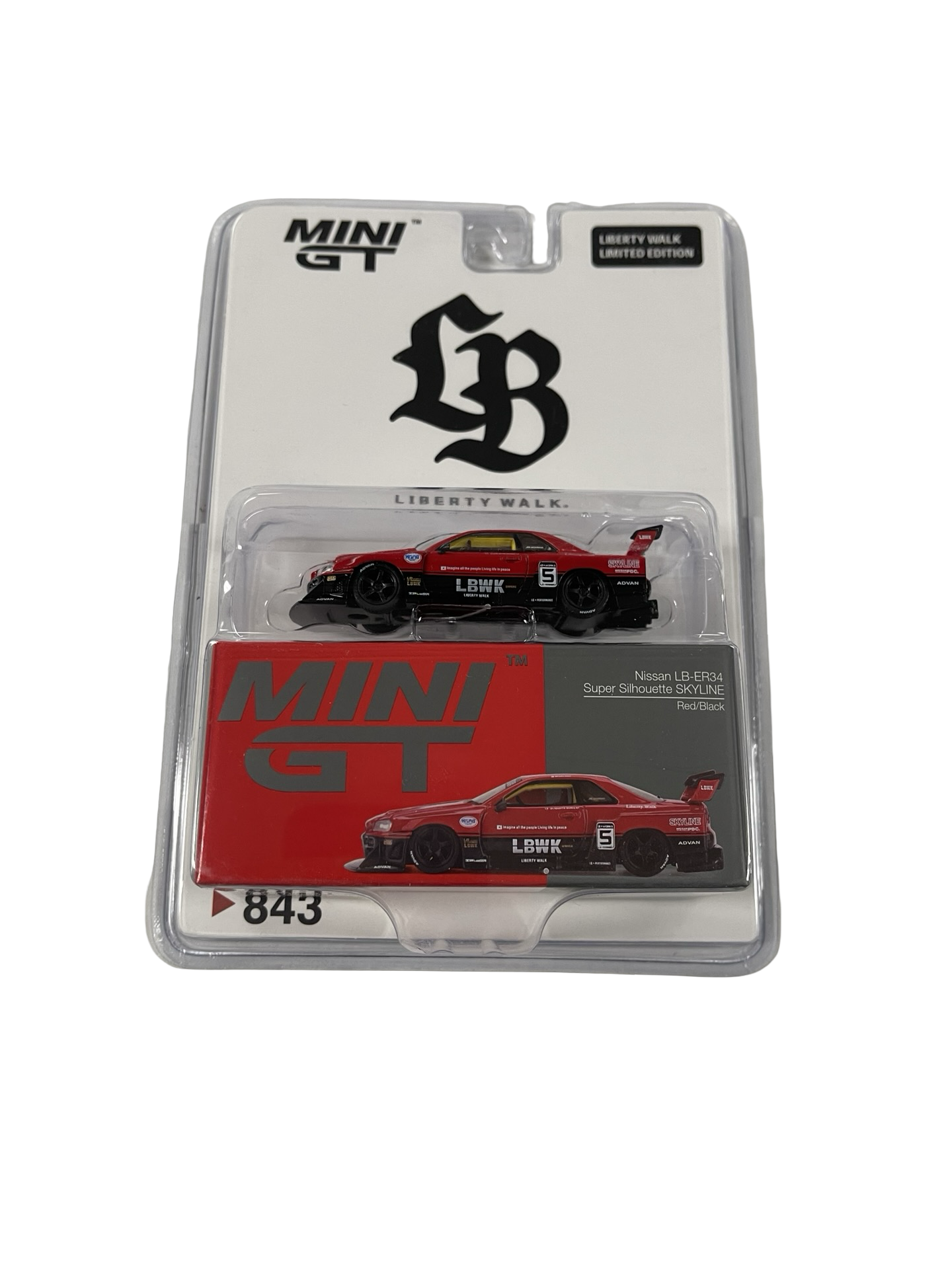 MiniGT 1:64 Nissan LB-ER34 Super Silhouette Skyline Red/Black - LBWK Store Exclusive Blister #843