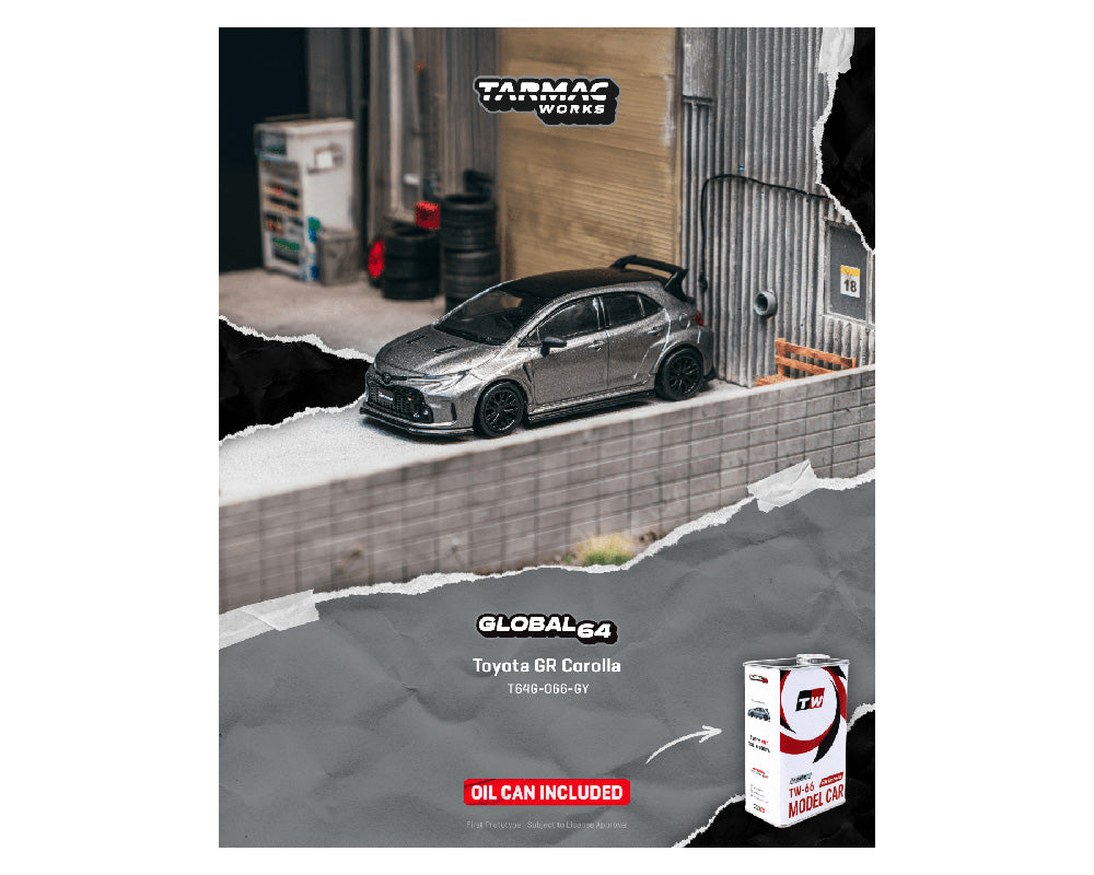Tarmac Works 1:64 Toyota GR Corolla with Oil Can – Grey