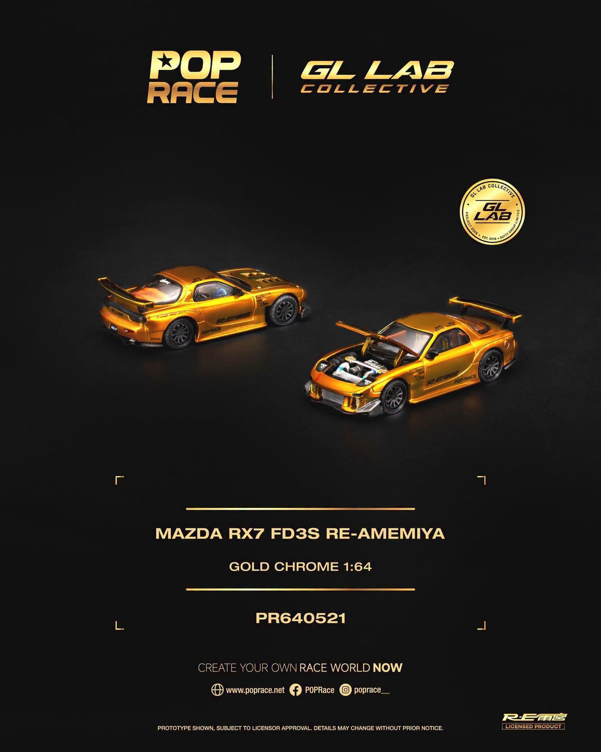 Pop Race X GL Lab Collective 1:64 Mazda RX7 FD3S RE-Amemiya - Gold Chrome