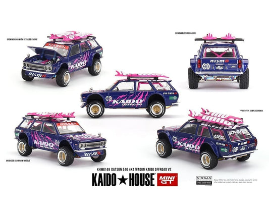 Kaido House x MiniGT 1:64 Datsun 510 4×4 Wagon Kaido Offroad V2 – Purple
