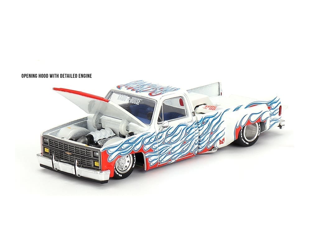 Kaido House x MiniGT 1:64 Chevrolet Silverado Dually on Fire V2 – White Flames