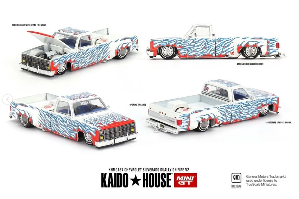 Kaido House 1:64 Chevrolet Silverado Dually Fire V2 - Regular & Chase PAIR