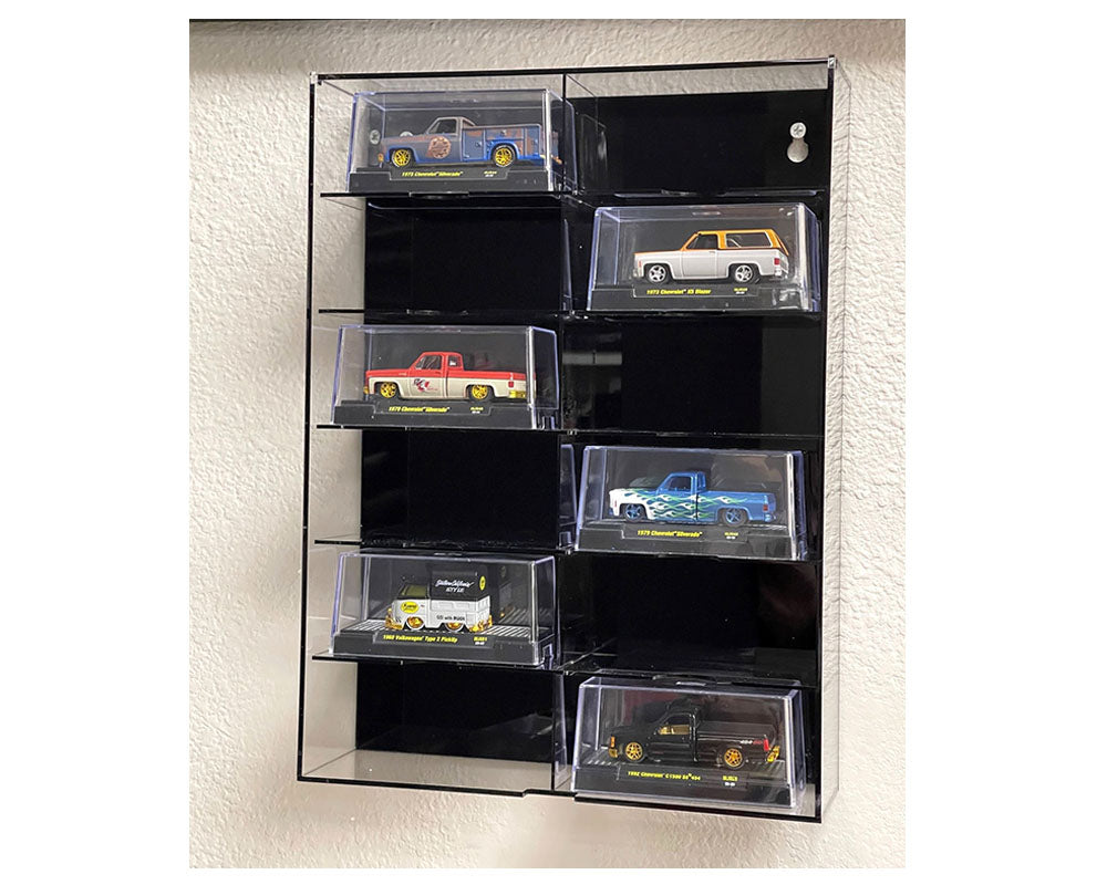 Showcase 1:64 12 Car Display Case For Acrylic Cars - Wall Mount With Black Back & Clear Cover - MiJo Exclusive