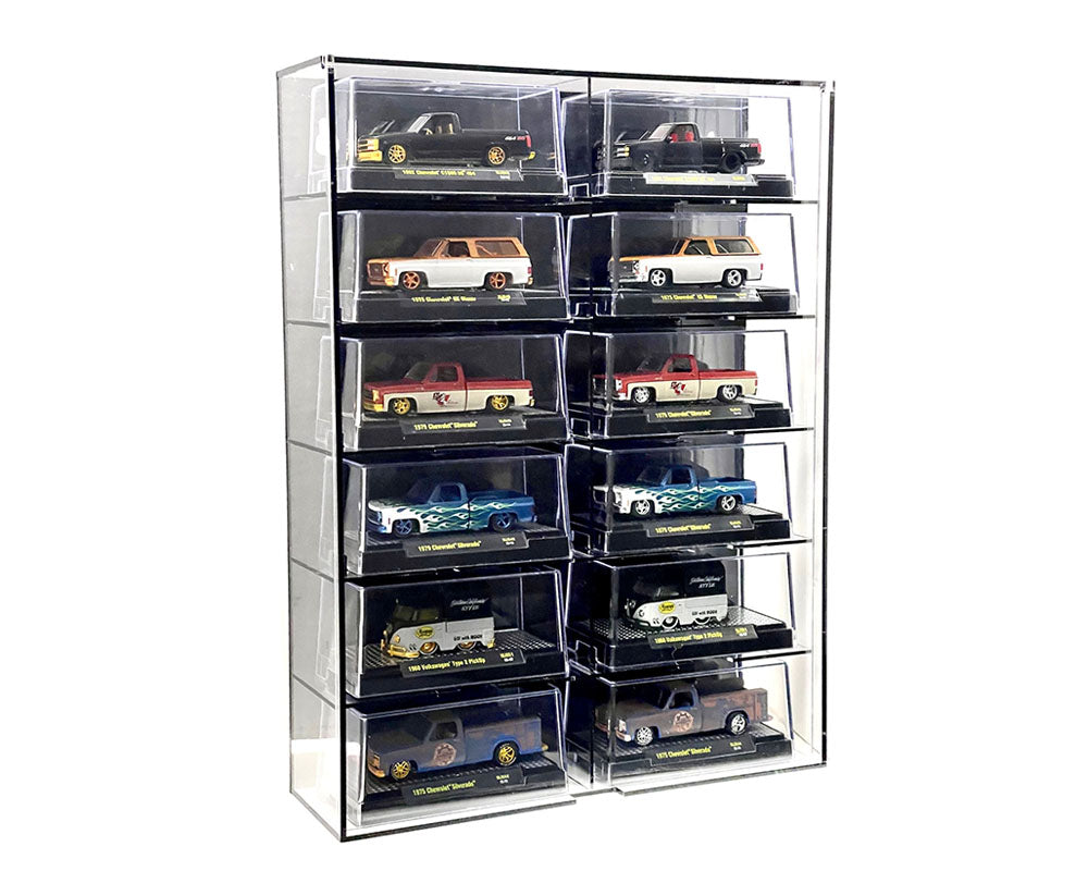 Showcase 1:64 12 Car Display Case For Acrylic Cars - Wall Mount With Black Back & Clear Cover - MiJo Exclusive
