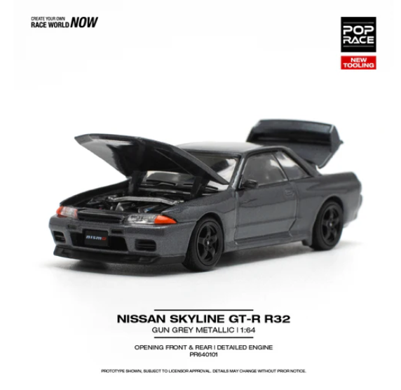 Pop Race 1:64 Nissan Skyline GT-R R32 - Gun Grey Metallic