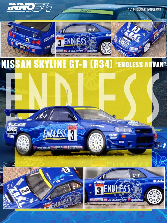 Inno64 1:64 Nissan Skyline GT-R R34 #3 ″Endless Advan” Super Taikyu Series 2002 Winner