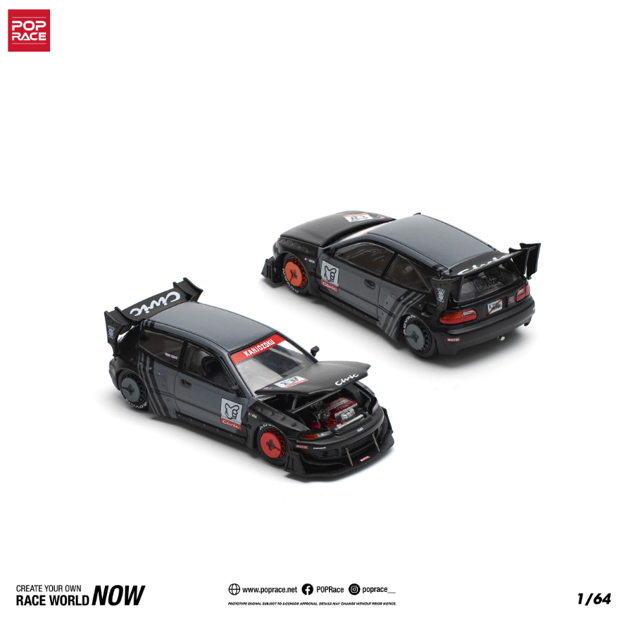 Pop Race 1:64 Honda Civic Pandem Civic EG6 "KANJOZOKU" Black Gray