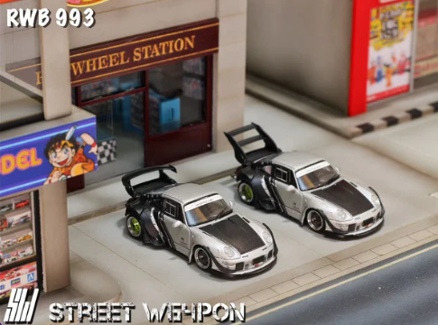 Street Warrior Porsche RWB 993 Wide-Body Modified - Matte Silver Cyberpunk
