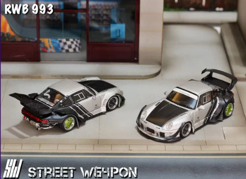 Street Warrior Porsche RWB 993 Wide-Body Modified - Matte Silver Cyberpunk