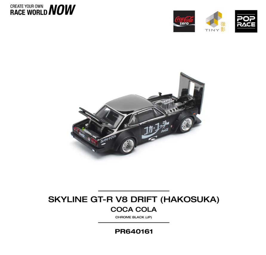 Pop Race 1:64 Skyline GT-R Drift Hakosuka - Coca Cola Zero JP Black Chrome