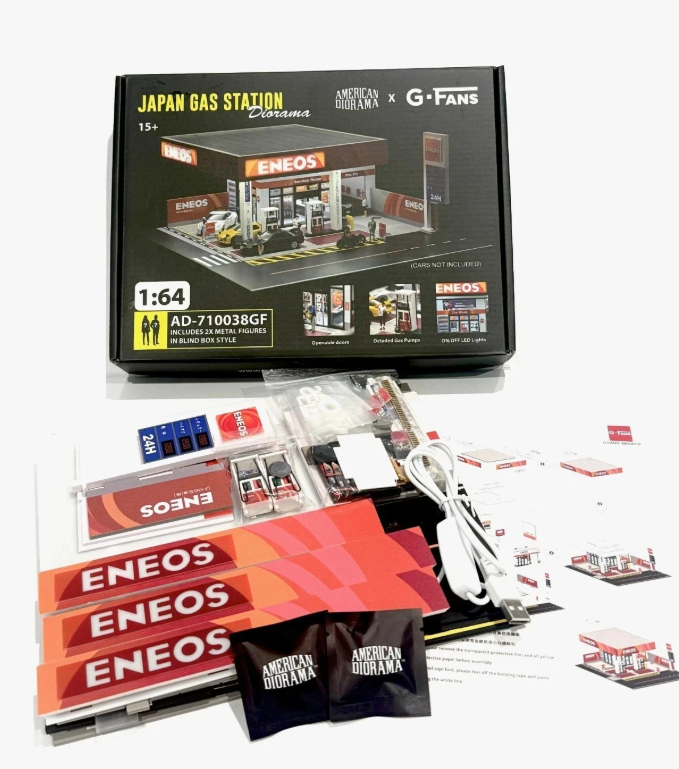 American Diorama X G-Fans 1:64 ENEOS Gas Station Diorama With LED Lights & 2 Figures