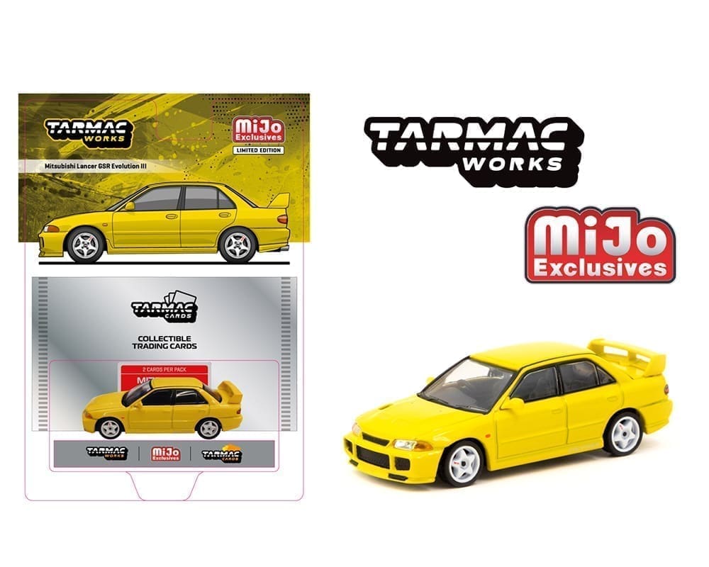 Tarmac Works 1:64 Mitsubishi Lancer GSR Evolution III – Yellow – MiJo Exclusive