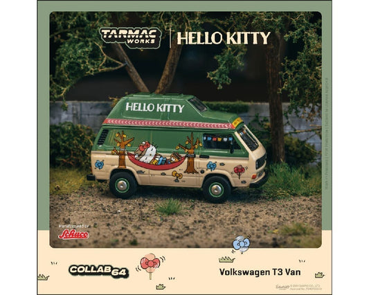 Tarmac Works 1:64 Schuco Volkswagen T3 Camper Van Hello Kitty – Beige Green – Collab64
