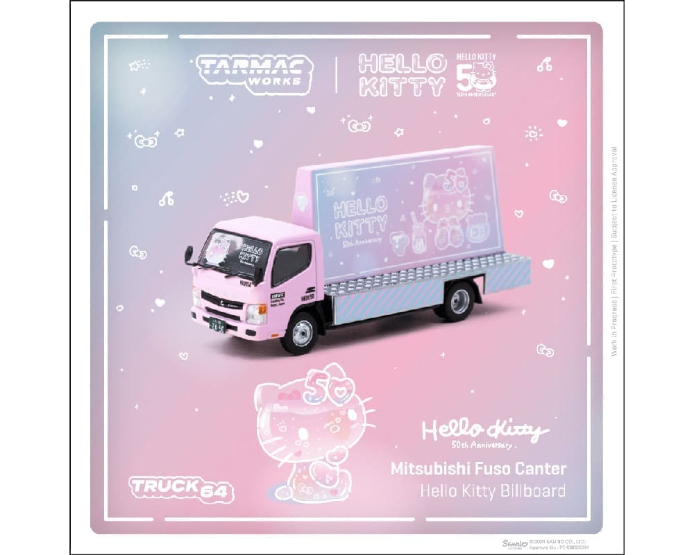 Tarmac Works 1:64 Mitsubishi Fuso Canter Billboard Truck – Pink Hello Kitty – Truck64