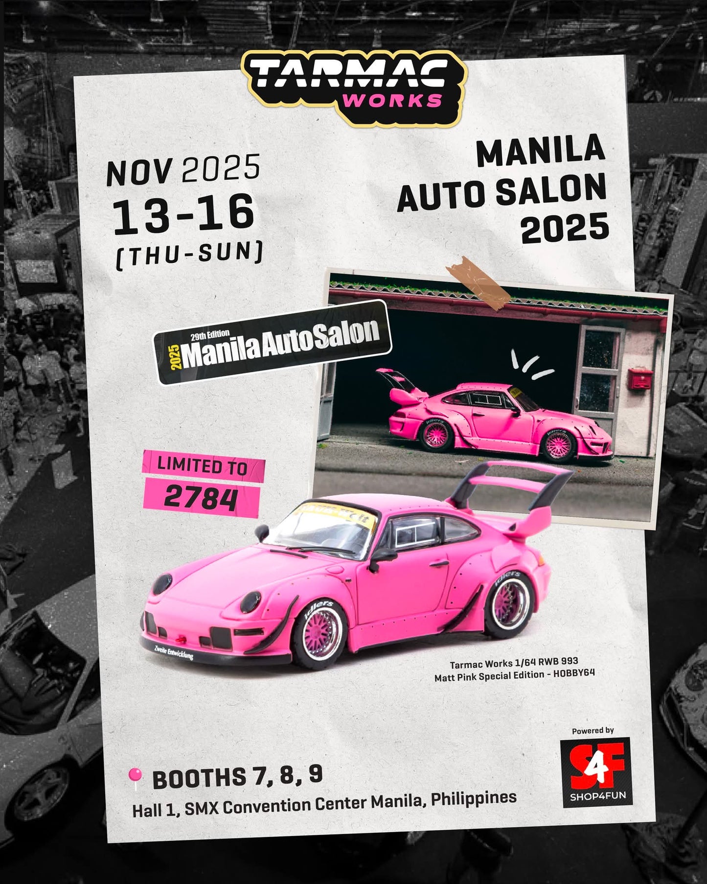 Tarmac Works 1:64 Porsche RWB 993 Matt Pink Special Edition - Tarmac Works Porsche RWB 993 Matt Pink Special Edition - 2025 PDX Philippines Diecast Expo Exclusive