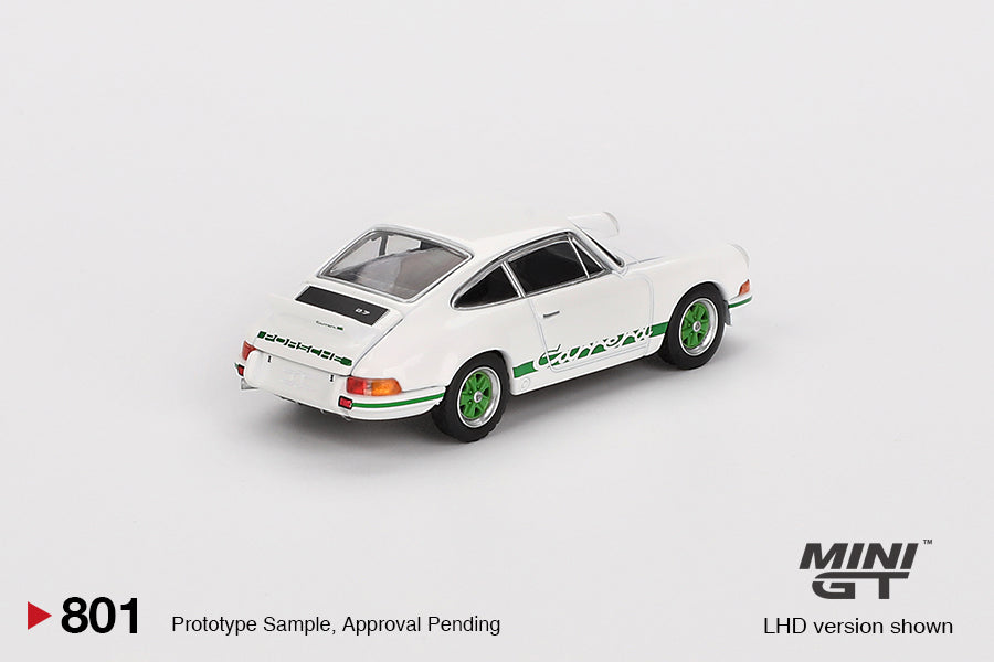 MiniGT 1:64 Porsche 911 Carrera RS 2.7 Grand Prix White with Green Livery #801