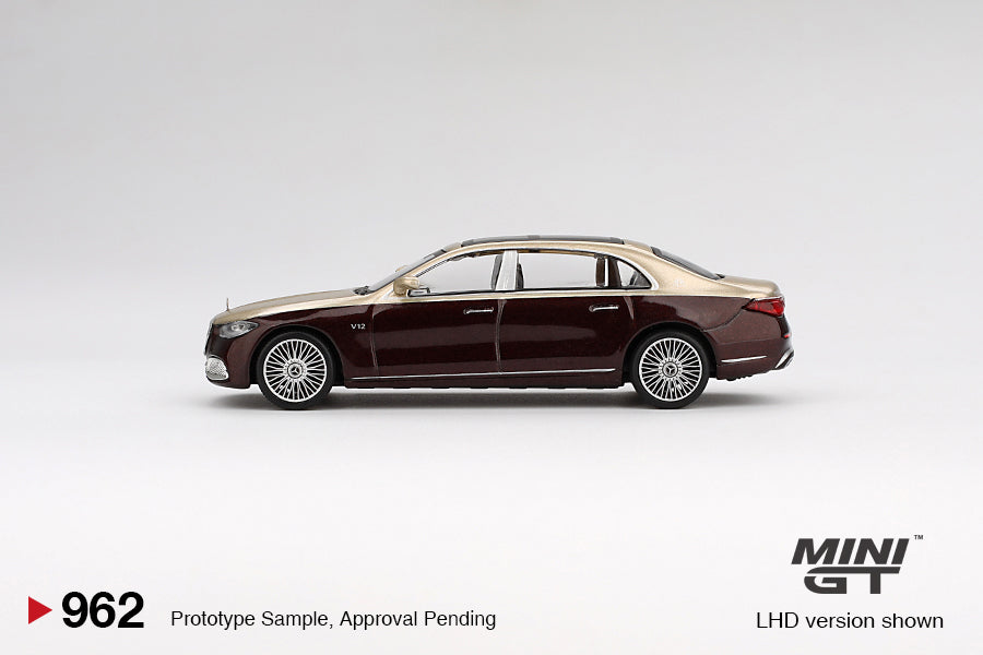 MiniGT 1:64 Mercedes Maybach S680 – Gold / Dark Red Metallic #962