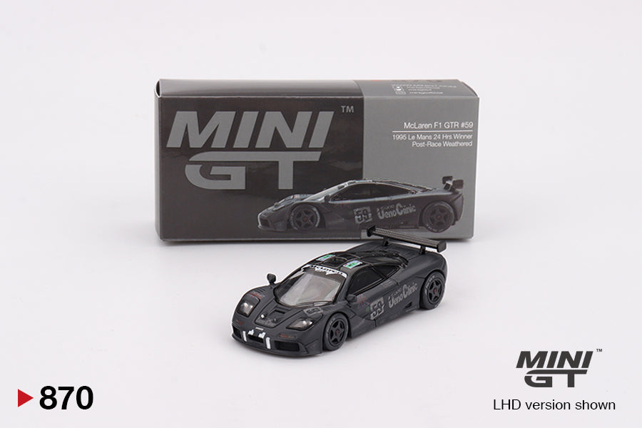 ** Limit 2 ** MiniGT 1:64 McLaren F1 GTR #59 1995 Le Mans 24Hr Winner – Post-Race Weathered Matte Black #870