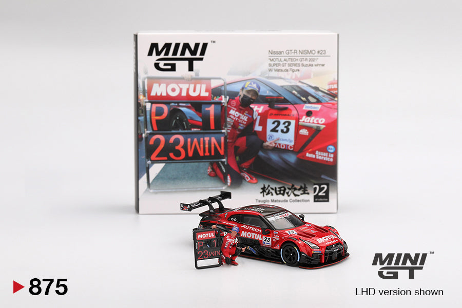 MiniGT 1:64 Nissan GT-R NISMO #23 “MOTUL AUTECH GT-R 2021” SUPER GT SERIES Suzuka winner W/ Matsuda Figure #875