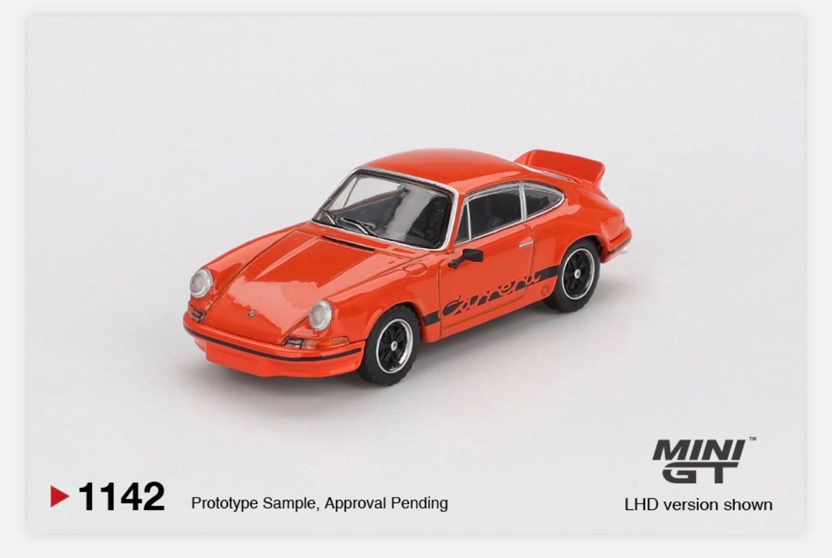 MiniGT 1:64 Porsche 911 Carrera RS 2.7 Tangerine with Black Livery #1142